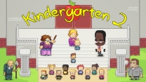 A colorful yet sinister schoolyard setting featuring student characters in Kindergarten 2