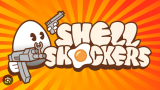 An armed cartoon egg wearing a combat helmet and holding an assault rifle in Shell Shockers