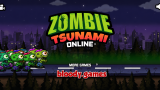 A massive green wave of zombies sprinting through a city street background