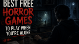 Best free horror games to play alone, featuring a gamer at night playing a creepy forest horror game.