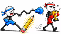 A drawn stickman warrior blasting ink-stained zombies on a notebook page in Doodle Smash