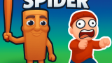 A player character sprinting away from a towering giant spider in Escape From Spider
