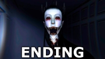 A glowing red eye rune painted on a dark mansion wall in Eyes: The Horror Game