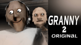 Granny and Grandpa standing together in a dark, creaky house hallway in Granny 2 Original