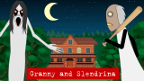 Granny and Slendrina standing in a dark haunted hallway in Granny and Slendrina