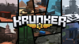 A first-person perspective holding a sniper rifle in a pixelated arena in Krunker