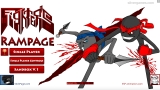 A stickman ragdoll surrounded by spawned weapons and explosive barrels in Rampage Stickman