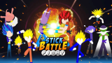 Two stickman fighters clashing with weapons in a 2D combat arena in Stickman Battle Fighting