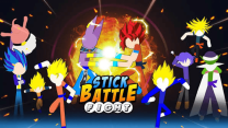 Two stickman fighters clashing with weapons in a 2D combat arena in Stickman Battle Fighting