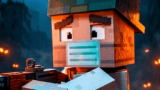 A blocky character standing inside a fortified base surrounded by zombie hordes in Tycoon: Noob vs Zombies