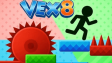 A stickman jumping over sharp saw traps in Vex 8