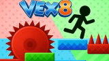 A stickman jumping over sharp saw traps in Vex 8