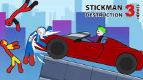 A hero stickman figure launching out of a sports car down an explosive crash slope in Stickman Destruction 3 Heroes