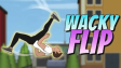 A gymnast character performing a backflip off a high rooftop ledge in Wacky Flip